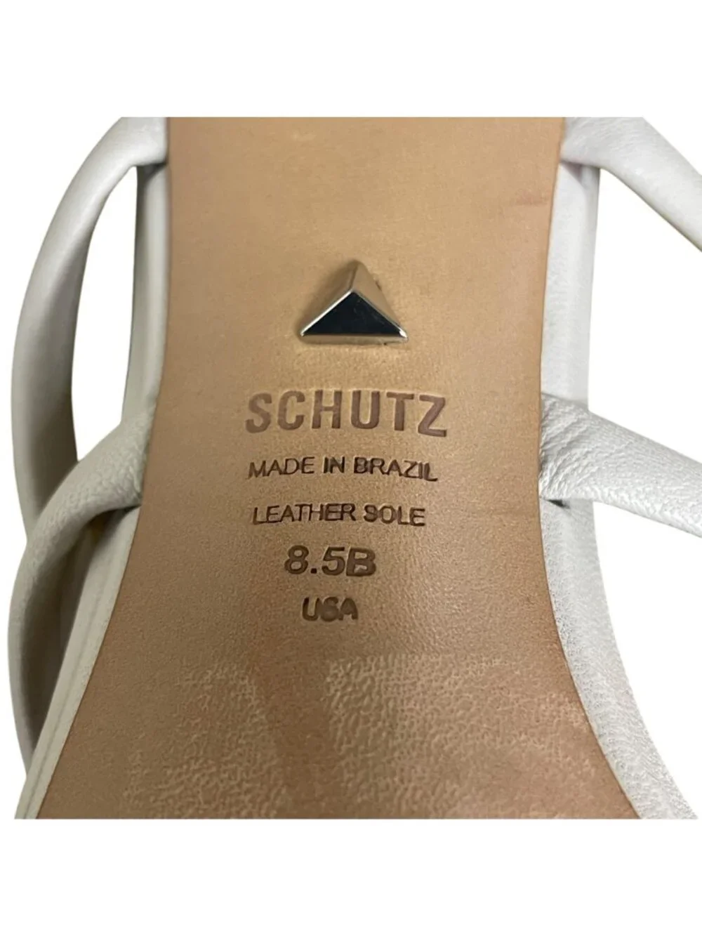 Schutz Felisa Leather Strappy Block Heel Sandals White Sz 8.5 Open Toe